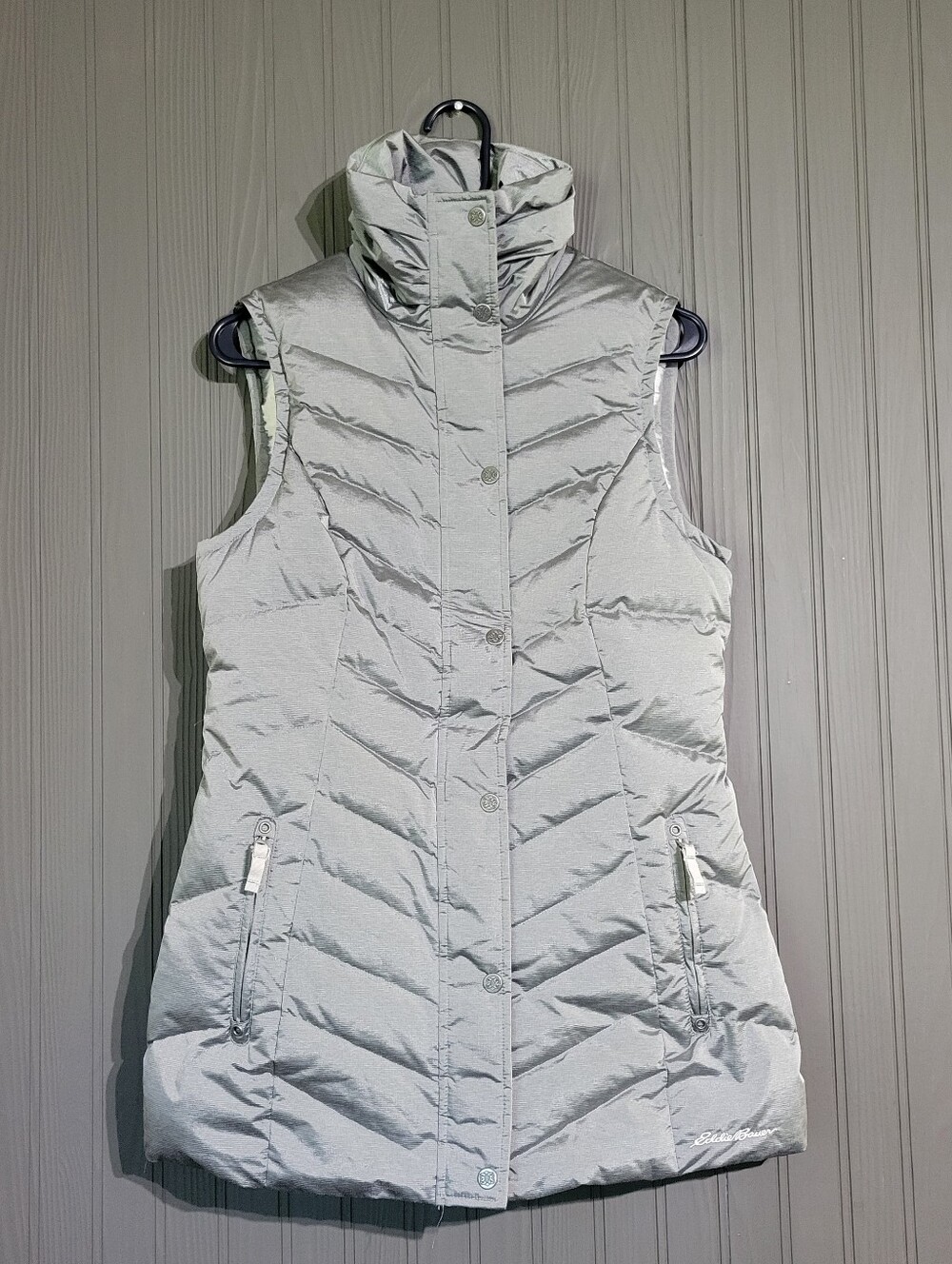 Eddie Bauer Sun Valley Down Vest Full-Zip Sleeveless Metallic Gray Women's Small